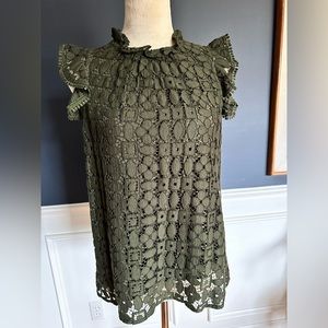 Women’s Maeve Anthropologie olive ruffle sleeveless top size M